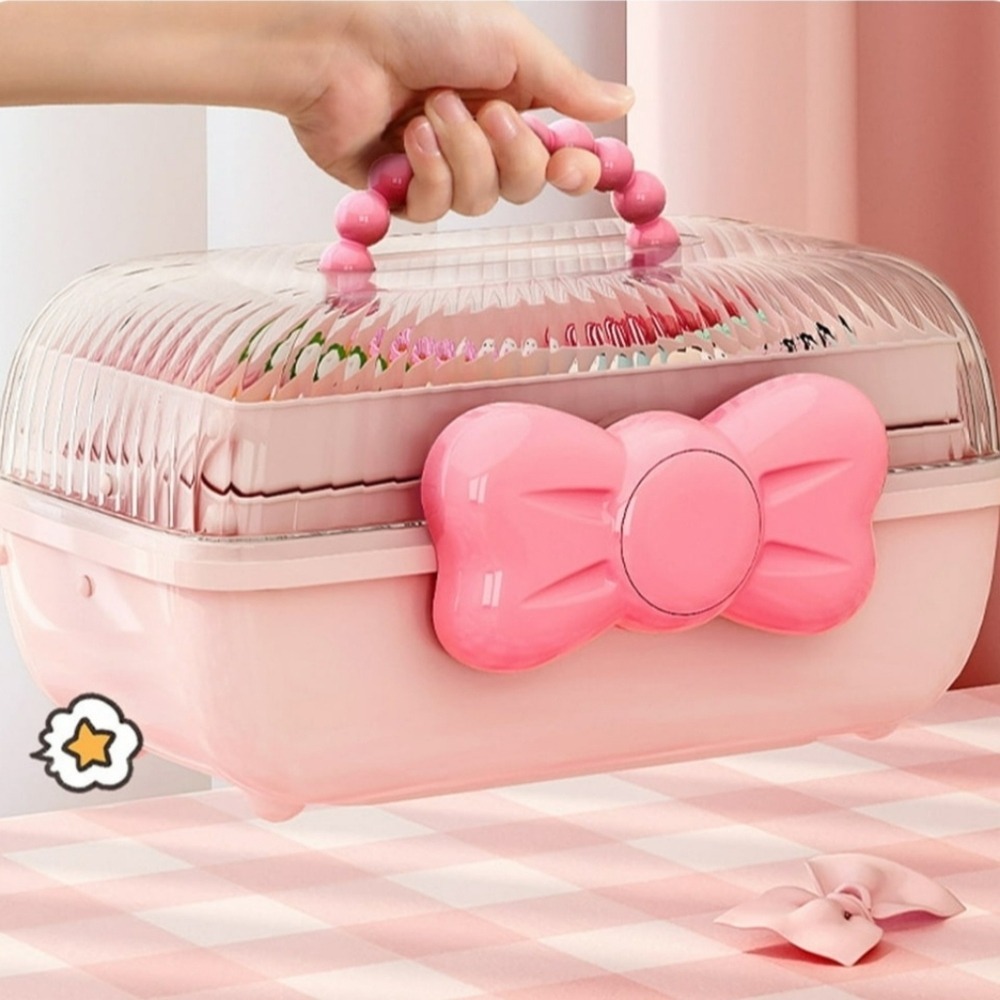 Cute Pink Hair Accessories / Jewelry Accessories Plastic Organizer 3 layers